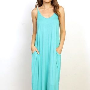 Aqua Maxi Dress with Pockets